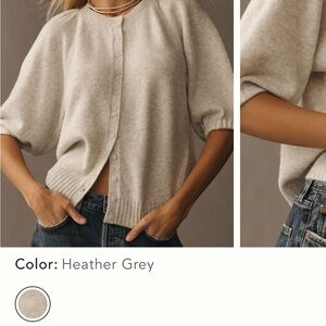 Anthropologie Puff Sleeve Cardigan light grey XXS NWOT